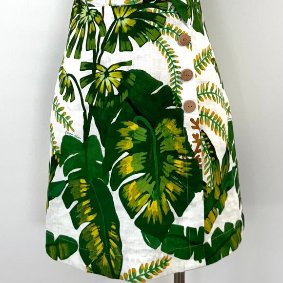 Farm Rio Tropical Forest Linen Mini Dress Off-White Green S - Picture 7 of 16